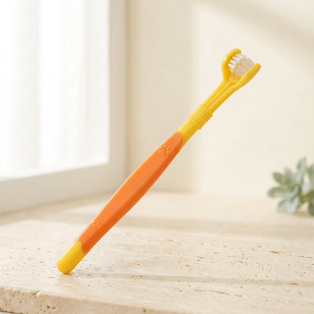 Brosse Quenott jaune et orange sur fond crème lumineux
