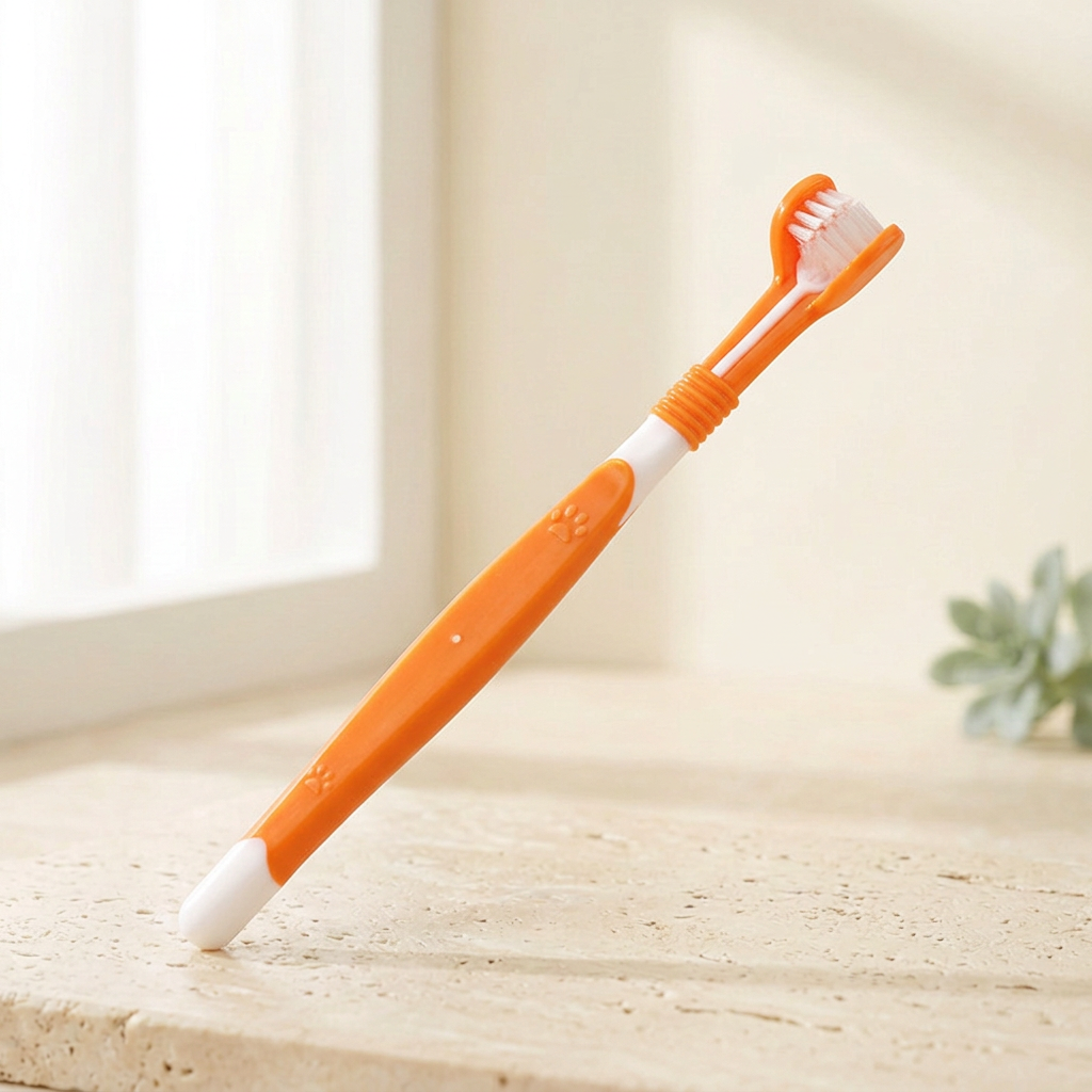 Brosse Quenott orange et blanche sur fond crème lumineux
