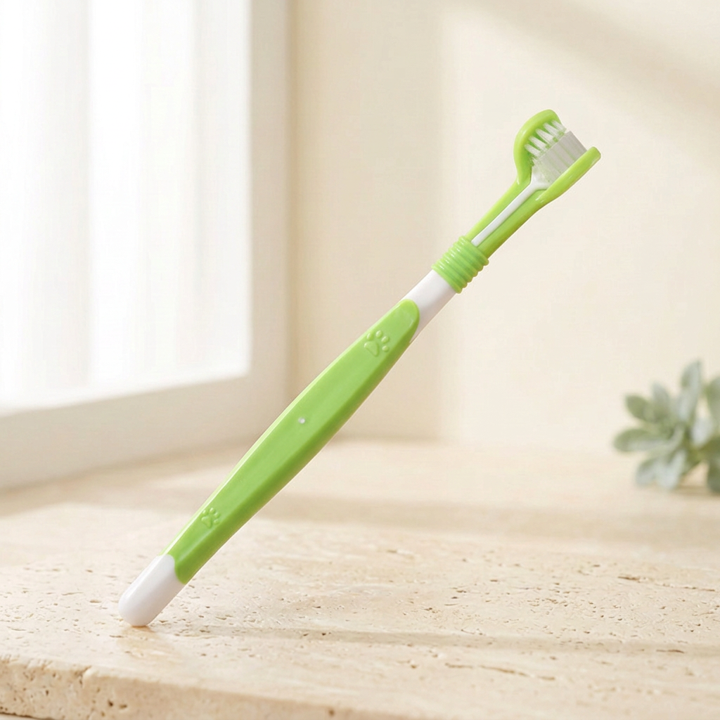 Brosse Quenott vert clair et blanc sur fond crème lumineux
