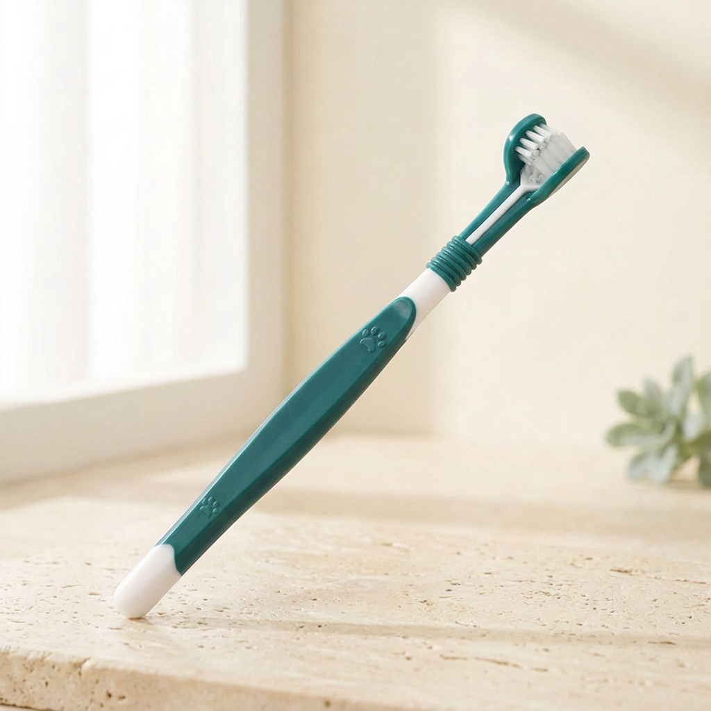 Brosse Quenott vert foncé et blanc sur fond crème lumineux