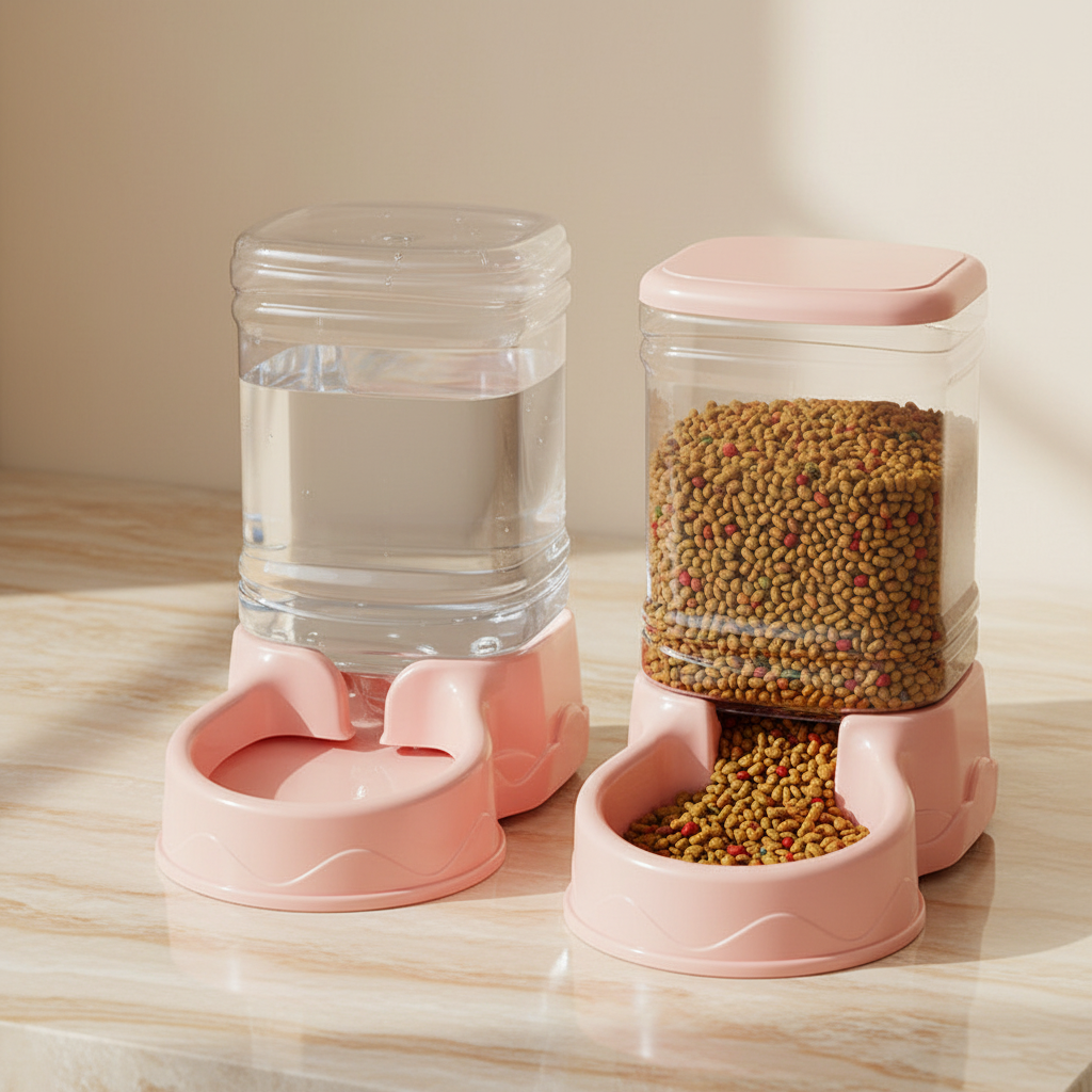 Distributeurs rose fond beige réservoir transparent