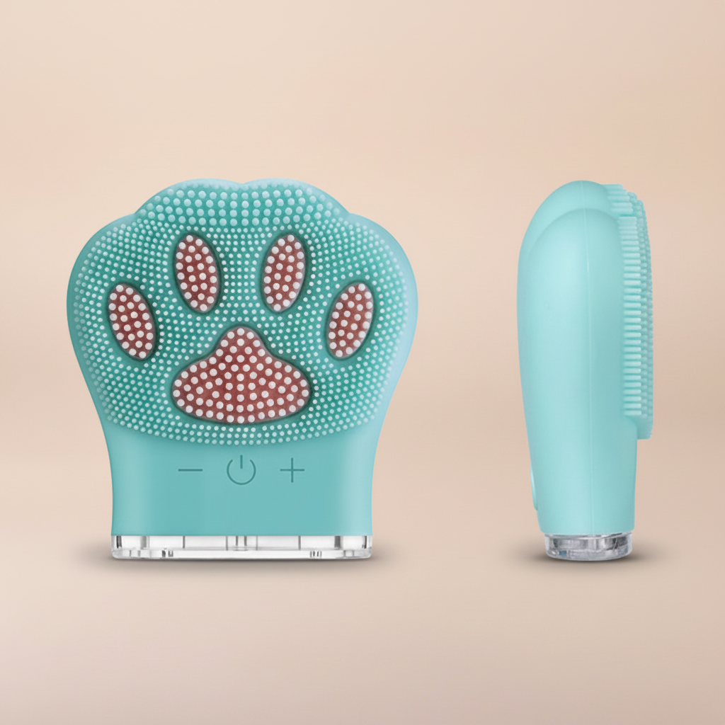 Vue face + profil turquoise fond beige